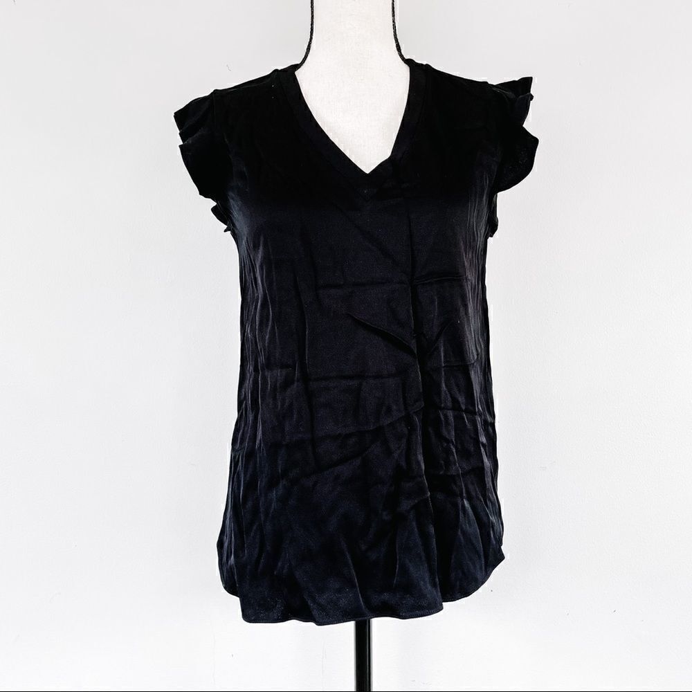 Kate Spade Flutter Sleeve Satin Crepe Blouse - Picture 4 of 11